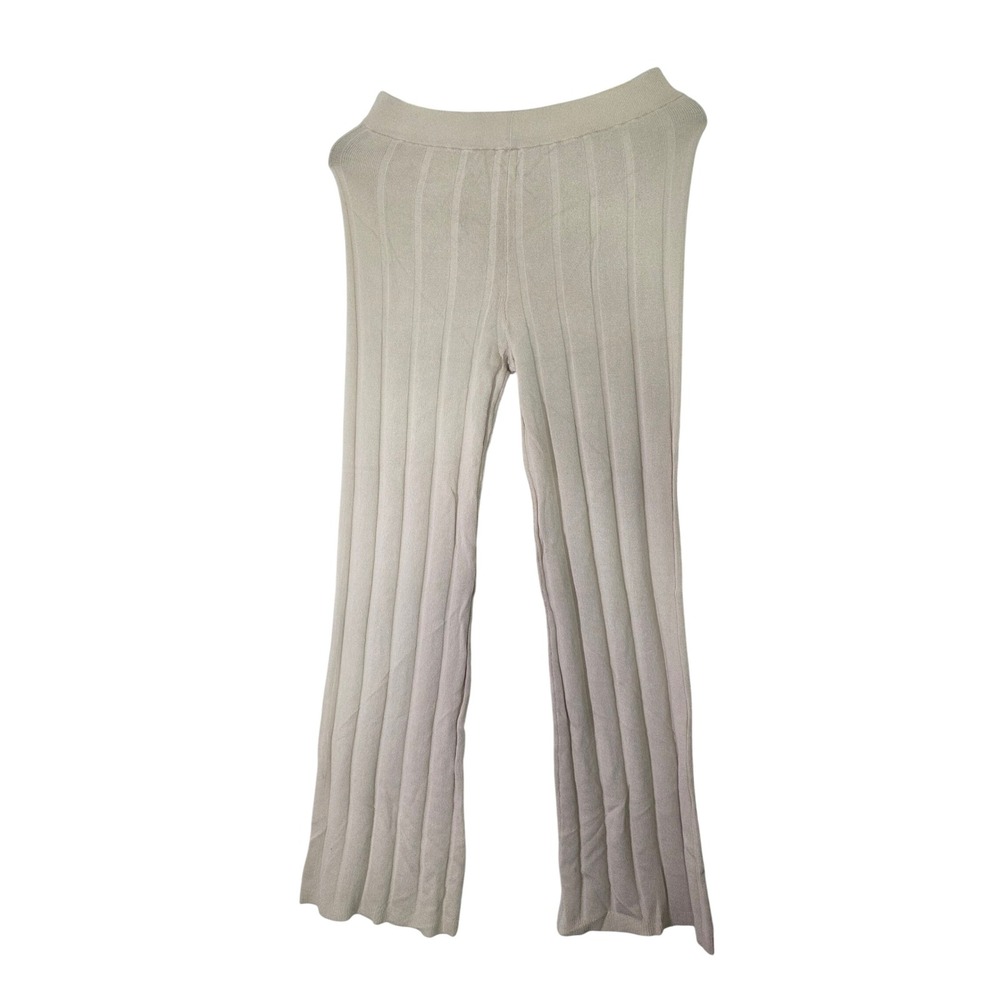 H&M Ribbed Knit Wide Leg Pants Beige Livaeco Viscose Blend Women Size S